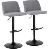 Toriano Adjustable Swivel Bar Stool in Grey Fabric & Black Metal (Set of 2)